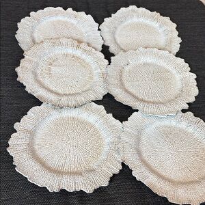 12” (6) piece set white/gold Plastic Reef Charger Plates 6ct